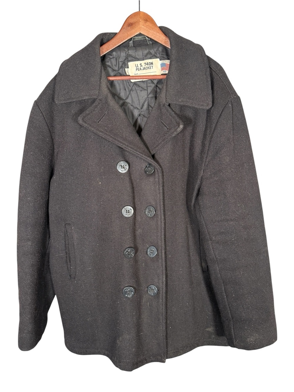 Schott NYC 740N Pea Coat Jacket Black Wool Coat Classic Naval 48